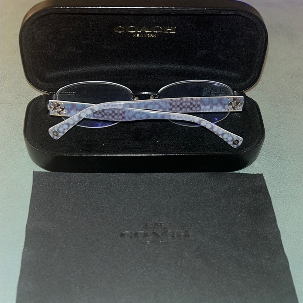 Coach Blue Patterned Eyeglasses Frames with Coach Case and Cleansing cloth - Picture 1 of 7